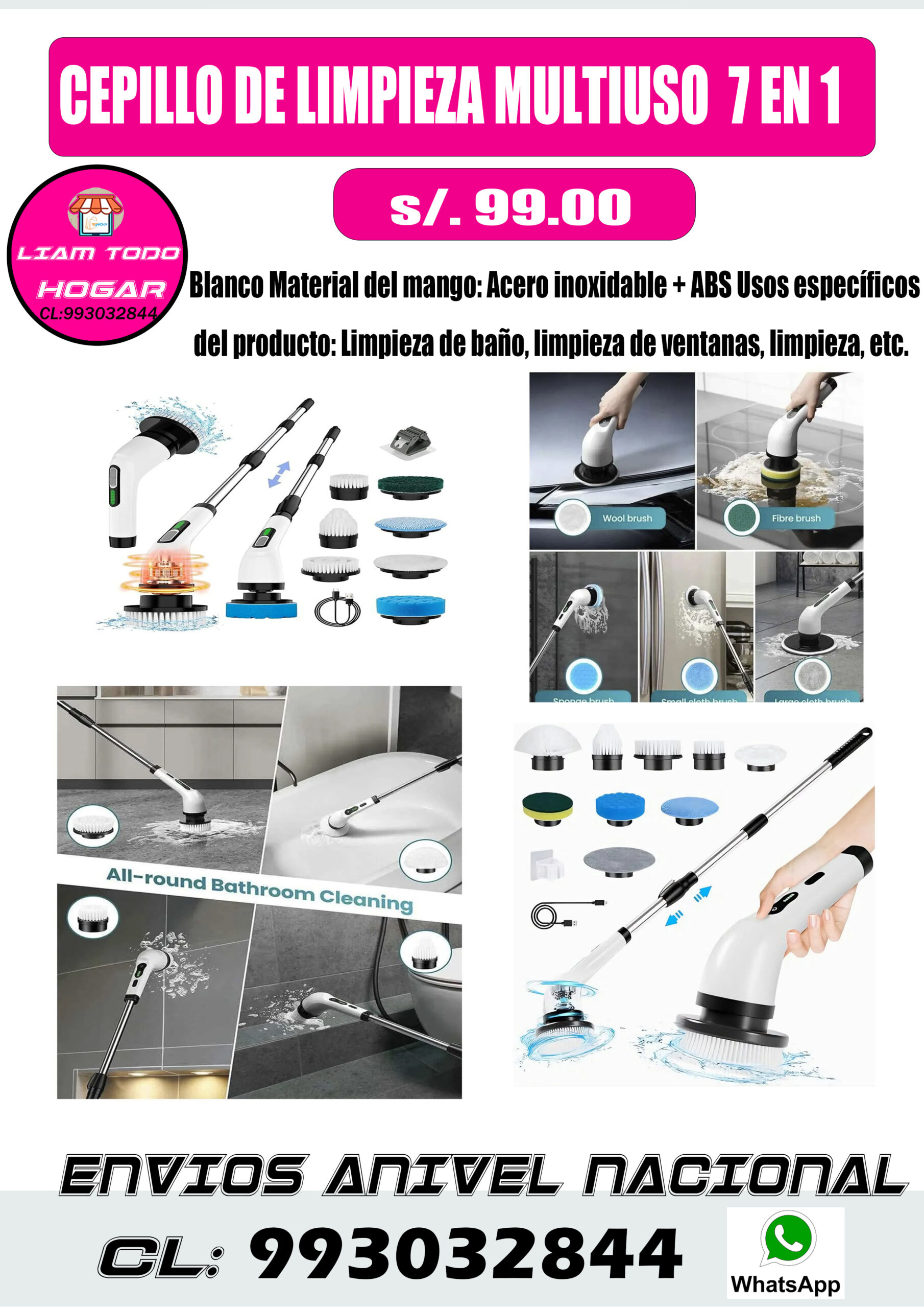 Cepillo de Limpieza 7 en 1 – Potencia, Versatilidad y Limpieza Profunda