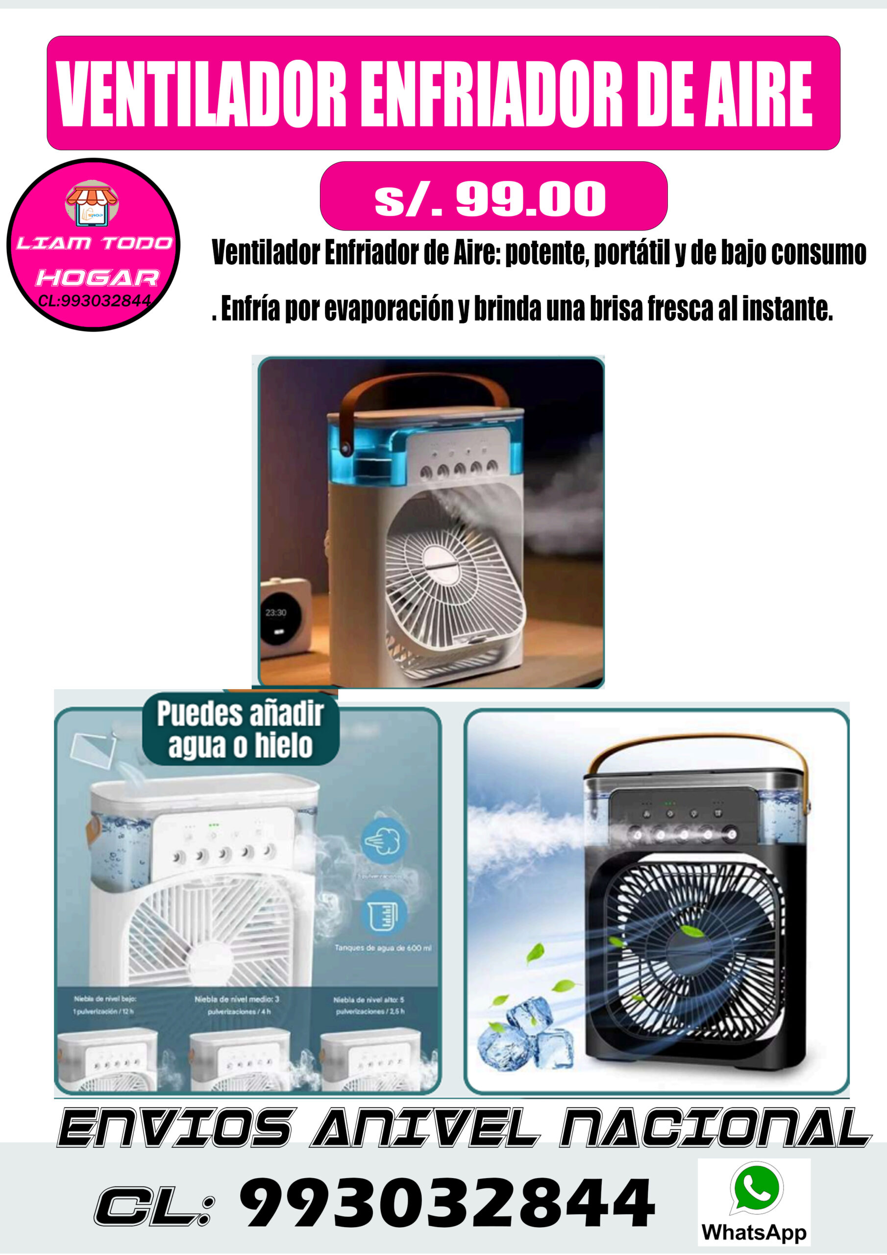 Ventilador Enfriador de Aire – Potente, Silencioso y Ideal para Combatir el Calor